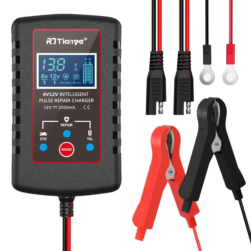 Car Automatic Float Charger Smart Battery Charger ASE Adapter Cable 6V 12V Switch Multiple Protections For Motorcycle Lawn Mower