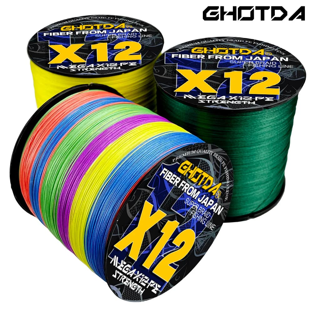 GHOTDA 12 Strands 1000M 500M 300M X12 Braided Fishing Line PE Sea Saltwater Fishing Weaves Super Strong Power 20-120LB